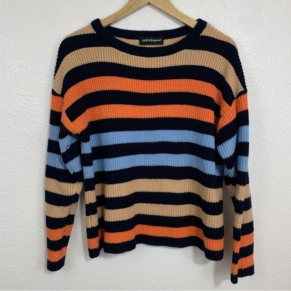 402 And Beyond Wool Acrylic Striped Knit Sweater Size M - Picture 2 of 6